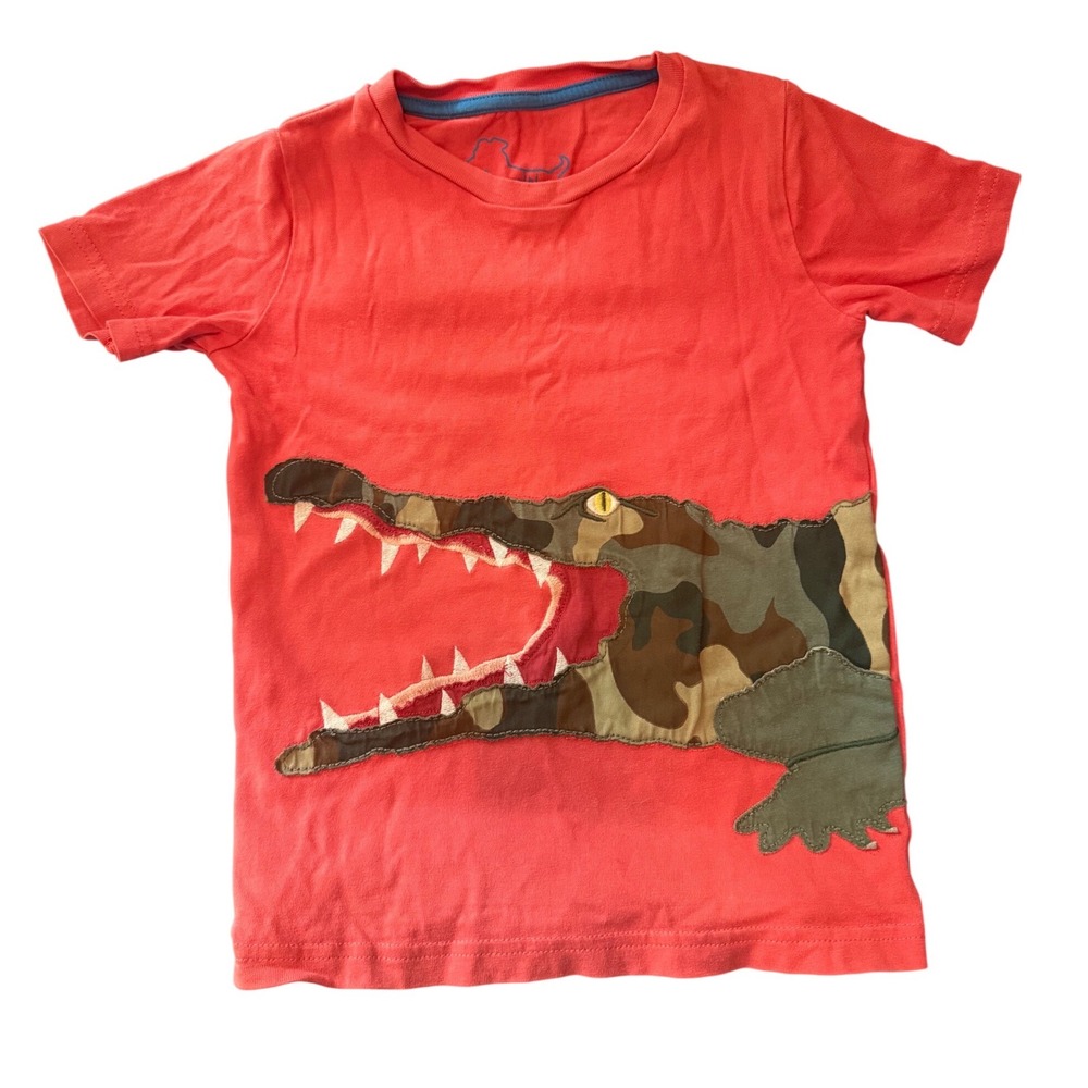 Mini Boden Orange Camo Crocodile alligator T-Shirt Short Sleeve Applique Tee 4/5